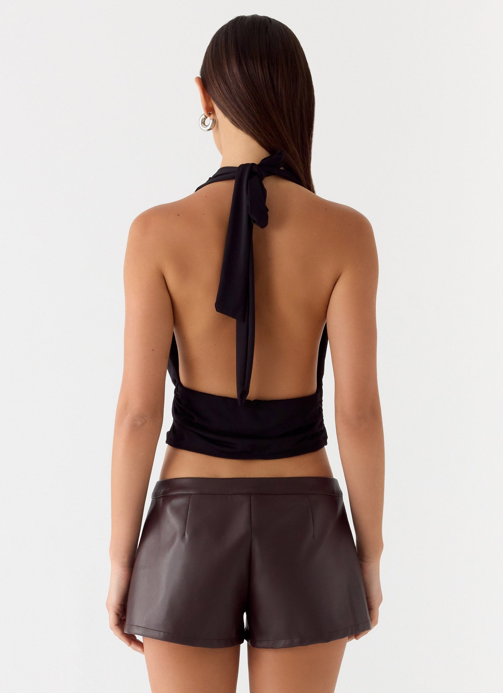 Coastline Faux Leather Mini Shorts - Chocolate - Image 4