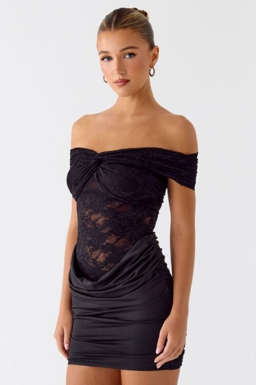 Either Way Off Shoulder Mini Dress - Black