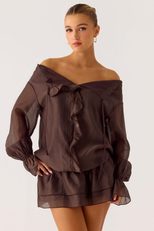 Elris Drop Waist Mini Dress - Cool Chocolate