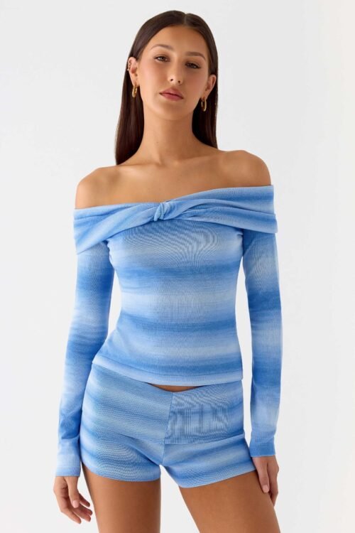 La Luna Bardot Knit Top - Cerulean