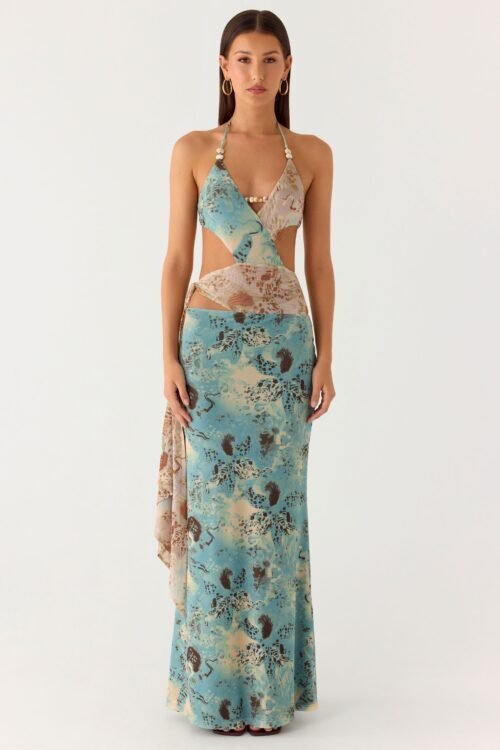 Rebel Beaded Maxi Dress - Aqua Blur