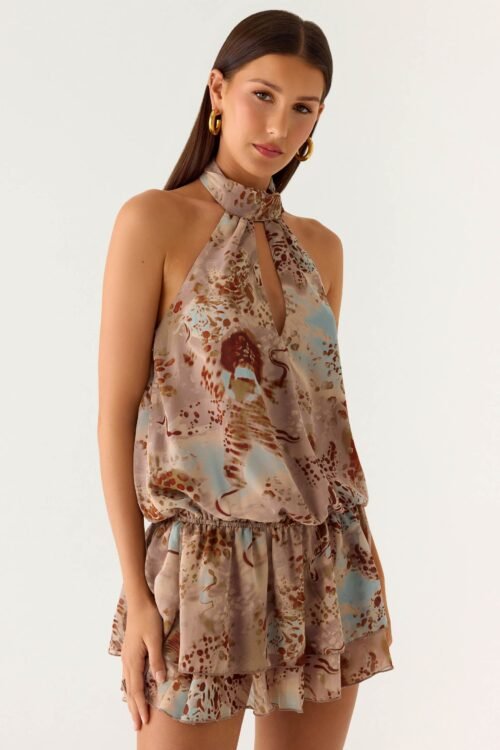 Rhodanthe Drop Waist Mini Dress - Desert Blur