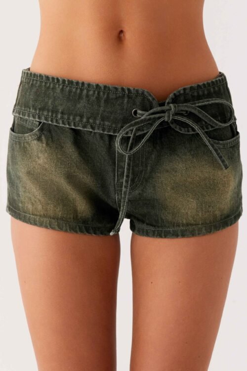 Vivia Denim Micro Shorts - Washed Khaki